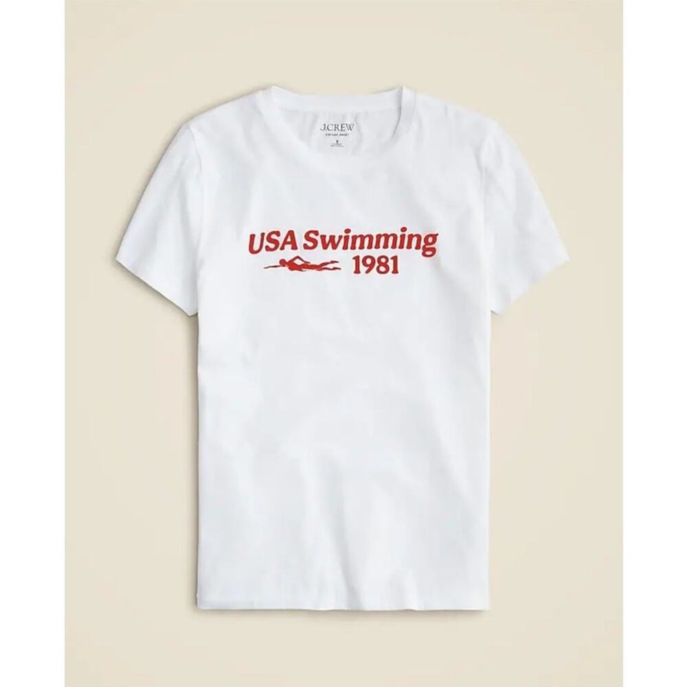 J.Crew T-Shirt WMNS S White USA Swimming Graphic Cotton Retro Athletic Americana - Picture 2 of 7